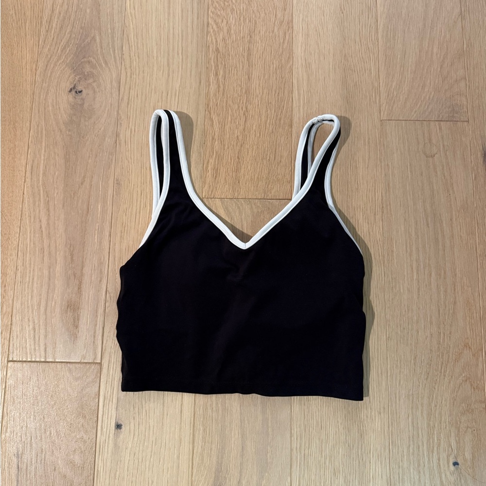 Aerie Offline Black Crop Top with White Trim